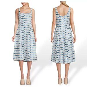 Christian Lacroix Blue White Geometric Fit & Flare Dress US 4 NWT